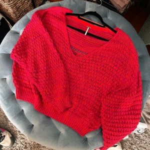 Extra large, free people sweater, pink and orange